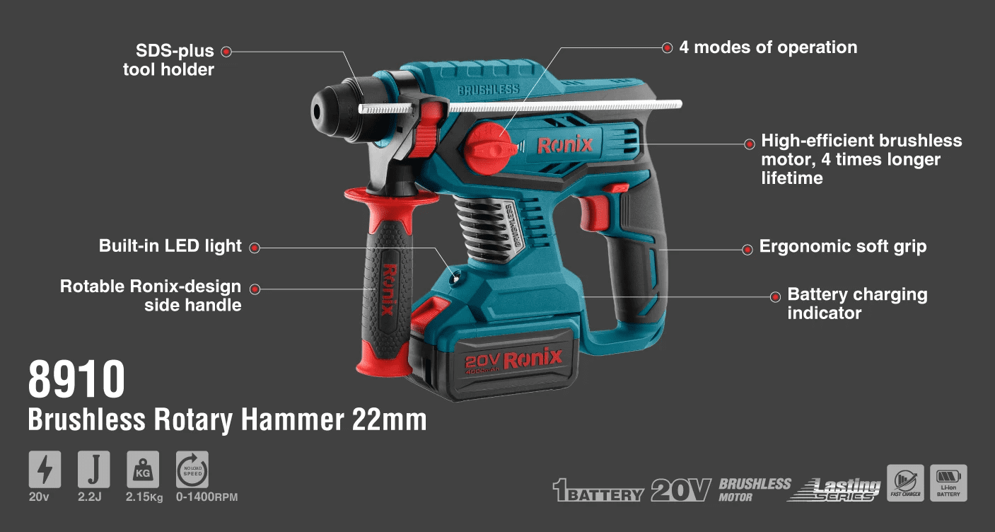 بتن کن شارژی براشلس 20 ولت 8910 رونیکس